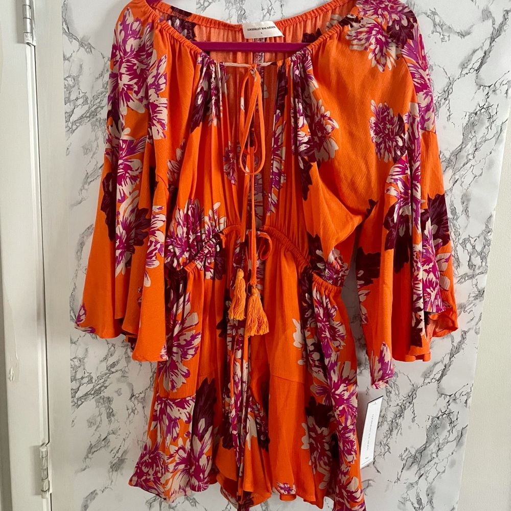 Goodnight Macaroon orange floral romper large NWT